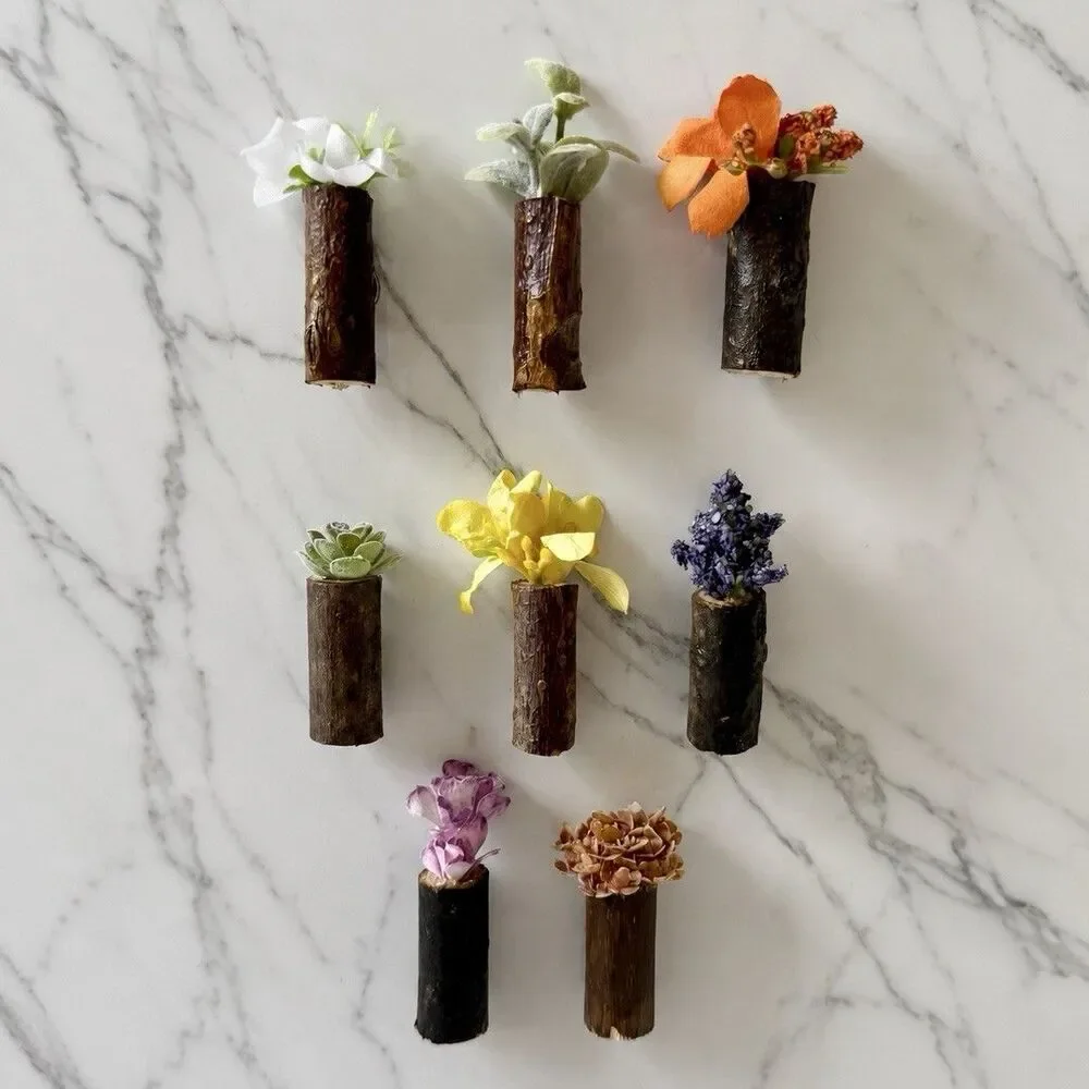 Handmade Mini Light Purple Faux Flower Magnet In Stick Vase